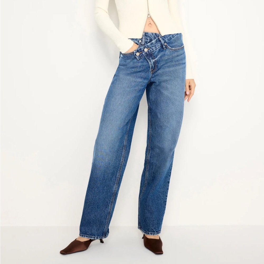 Good American Blue High-Waist Straight Leg Jeans